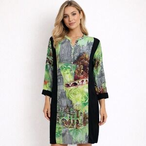 Bellaz Fashion Redefine Wearable Art Abstract Cityscape Rose Boho Artsy Dress L